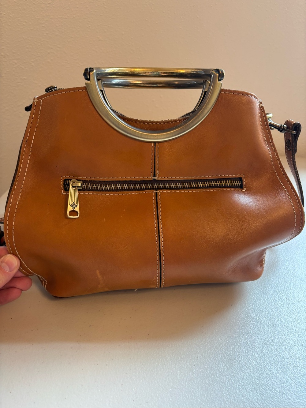 Women's Tan Leather Top-Handle Bag